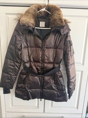 Sundance Chocolate Brown Puffer Coat with Faux Fur Collar